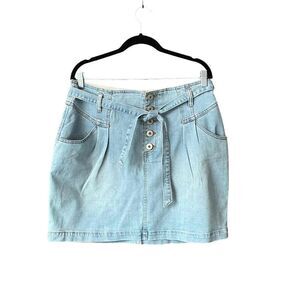 INC International Concepts Light Wash Denim Button Front Skirt SZ 14